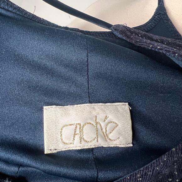 Cache Vintage Y2K Navy Glitter Gown Maxi Dress Small - Picture 5 of 7